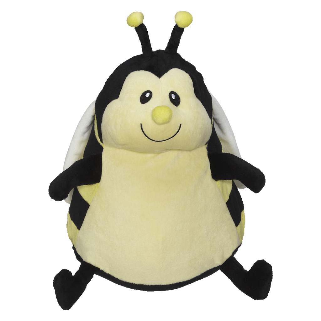 abeille en peluche jaune et noir au ailes blanches.